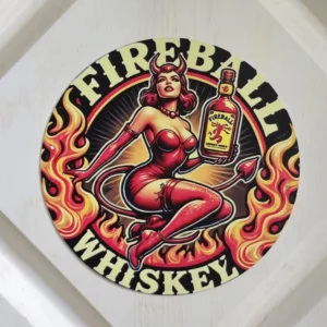 Devil Girl Pin Up 8" Round  Metal Wall Decore