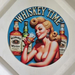 Pin Up Girl 8" Round Metal Wall Decore