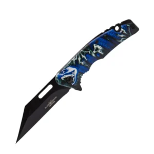 Blue Snake & Skull Folding Pocket Knife
