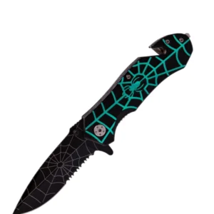 Green Spider & Web Folding Pocket Knife