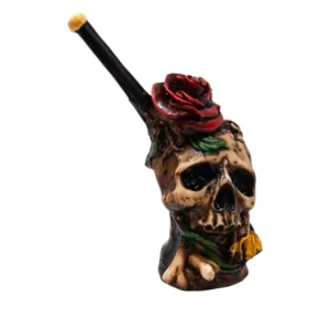 Red Rose Skull Polyresin Pipe