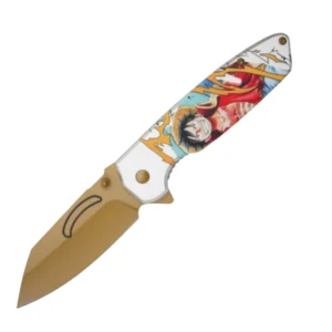 White & Gold Anime Folding Pocket Knife