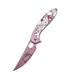 Pretty Pink Rose 'N' Cat Folding Pocket Knife