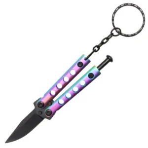 Rainbow Micro Butterfly Knife Keychain