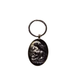 Raven Skull  Silver Keychain