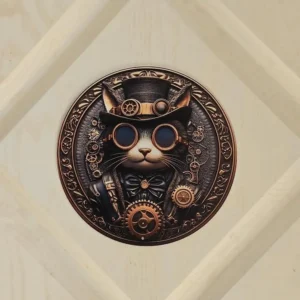 Steam Cat 8" Round Metal Wall Decore