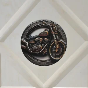 Motorcycle Revving Flat 8" Round Metal Wall Decore
